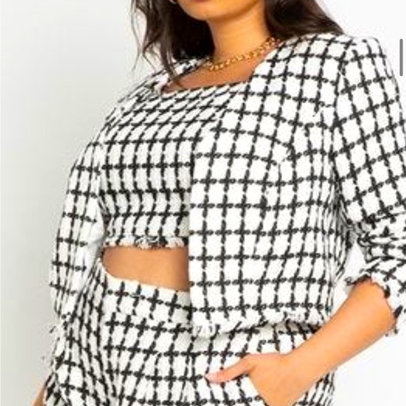 Eloquii Black & White Tweed Preppy Crop Top NWT Size 16 - Picture 1 of 8